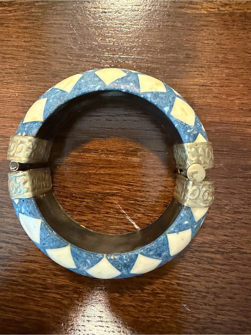 Source Unknown Blue and Cream Geometric Bangle Bracelet